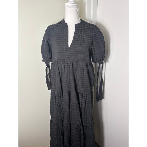 English Factory Black Puff Sleeves with Ties Maxi Dress Sz S - Picture 1 of 4